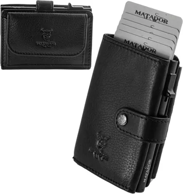 Produktbild von Wallet mit XL-Münzfach, Leder Kreditkartenetui mit POP-UP Kartenhalter - mit RFID-Schutz, Mini Portemonnaie – kleine Geldbörse Männer mit Geschenk-Box