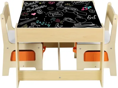 Produktbild von WOLTU 3tlg. Kindersitzgruppe Kindertisch mit 2 Stühlen&Stauraum für Kinder Vorschüler : Weiß + Holzmaserung + Orange Farbe: Weiß + Holzmaserung + Orange
