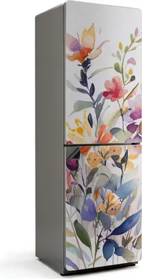 Produktbild von Blumenaquarellmuster – Magnetische Kühlschrank Abdeckung – Dekorfolie magnetisch Küche – Kühlschrank Magnet Deko – selbstklebende Magnettafel – Magnetfolie für Kühlschranktür – 60x190 cm