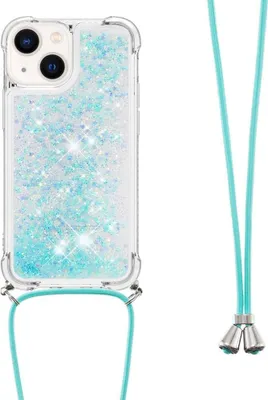 Produktbild von iPhone 15 Hülle - Coverup Liquid Glitzer Back Cover mit Handykette - Hellblau
