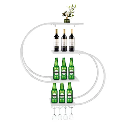 Produktbild von Weinregale 120*20*120cm Wandmontiertes Weinlagerungsregal mit Weinglas-Haken Weiß