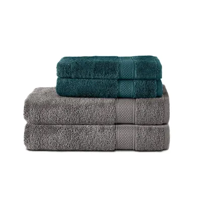 Produktbild von Komfortec 4er Handtuchset aus 100% Baumwolle, 2 Handtücher 50x100 cm und 2 Badetücher 70x140 cm Set, Frottee, Weich, Anthrazit Grau/Petrol