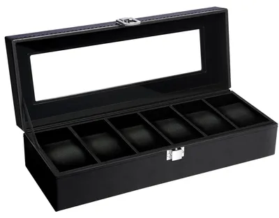 Produktbild von Uhrenbox Uhrenkasten Uhrenbox Aufbewahrung - 6 Fächer - Kunstleder - Mit Glasdeckel