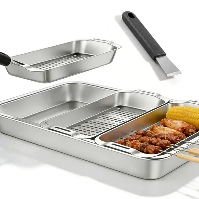 Productafbeelding van Solidchoice - Set van 5 Roestvrijstalen Grillmanden - Voor Groenten en Vis, Opvouwbaar