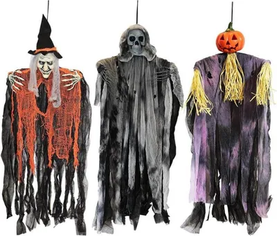 Obrázok produktu pre JOYIN sada 3 halloweenských dekorácií 90 cm na vonkajšie použitie, smrtka, čarodejnica