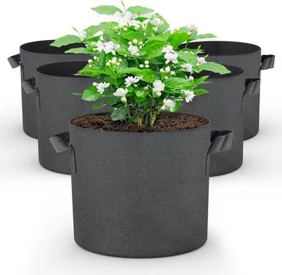 Image de Sac de jardinage de 12 litres en tissu noir avec poignées, pour légumes et fleurs
