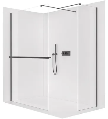 Imagen del producto de Mampara de ducha Walk-in Onyx T, modelo L/P, vidrio de 8 mm, estructura cuadrada, con estante/portarrollos, color mate, vidrio transparente, dimensiones: 60x40x200 cm