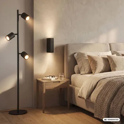 Image de Briloner Lampadaire orientable 22 x 141 cm douille GU10 max. 9 W interrupteur au pied noir - Lampe sur pied pour salon chambre bureau