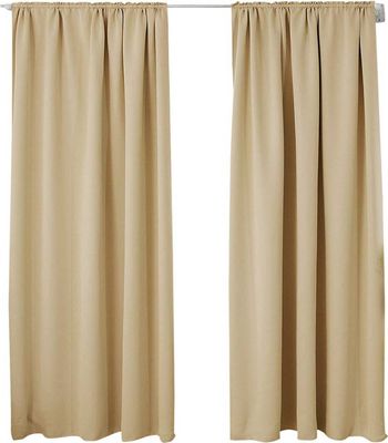 WOLTU 2er Set Gardine blickdicht 250 g/m² mit Kräuselband, Champagner, 135x245 cm