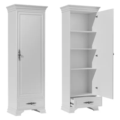 Produktbild von Weißes mattes hohes Regal im provenzalischen Stil 70 cm breit abschließbar Schrank für Wohnzimmer Arbeitszimmer