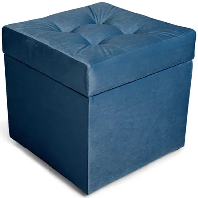 Obrázok produktu pre MG Design, modrý taburet s úložným priestorom, 45x45 cm - objem úložného priestoru 50 litrov, nosnosť do 300 kg, pripravený na okamžité použitie, ľahko udržiavateľný, vhodný do obývačky a predsiene