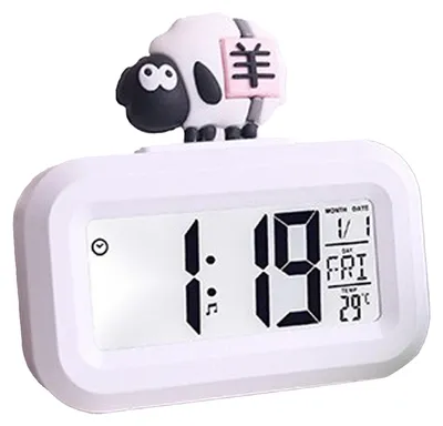 Obrázek produktu pro Elektronické hodiny, roztomilý kreslený LED displej, stolní budík, datum, čas, kalendář, teplota, bílá ovečka