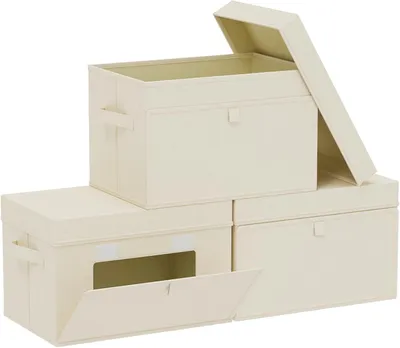 Produktbild von Aufbewahrungsboxen Set, faltbar, 38 x 25 x 25 cm, mit Deckel und Griffen, für Schlafzimmer