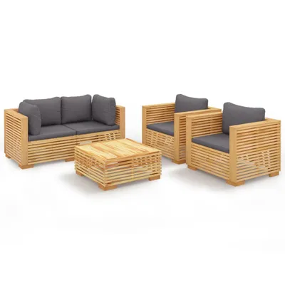 Image de vidaXL Ensemble de salon de jardin 5 pièces avec coussins en teck massif