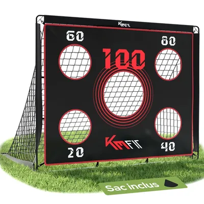 Image de But de football KM-Fit 150 x 120 cm avec filet, but d'entraînement 2-en-1 pour enfants et adultes, but de jardin et d'extérieur avec ancrages au sol inclus