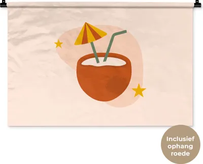 Produktbild von MuchoWow® Wandteppich Wandbehang Cocktail - Kokosnuss - Sommer 90x60 cm Tapisserie Dekoration Wandtuch - Wandskulpturen - Bildteppich