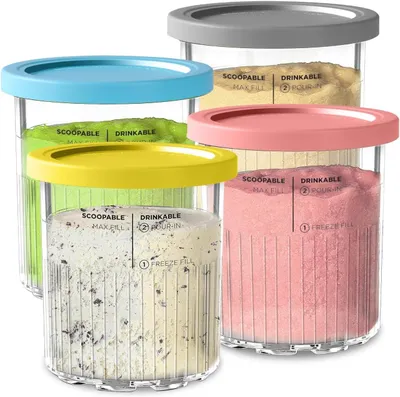 Produktbild von Ersatz für Ninja Creami Deluxe Pints und Deckel - 4er Pack, 24 oz. Pint-Behälter kompatibel mit NC501, NC500 Serie - BPA-frei, spülmaschinenfest, sortierte Farben
