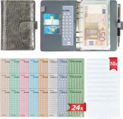 Obrázok produktu pre 2024 Money Saving Challenge Book s 8 výzvami na šetrenie pre plánovač rozpočtu - Savings Challenge Budget Book A6