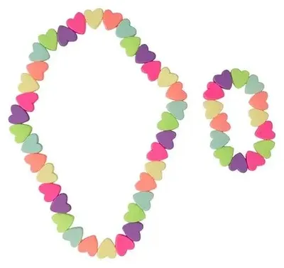 Produktbild von Kinder Schmuck Set Halskette und Armband mit Neonherzen