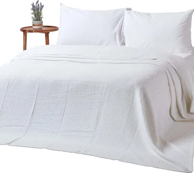Obrázek produktu pro HOMESCAPES 100% organická bavlněná vaflová přikrývka bílá, 230 x 280 cm