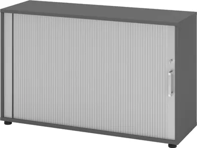 Produktbild von bümö Rollladenschrank office - 2 Ordnerhöhen - Griff: Chromgriff (Metall), Nachbildung: Graphit/Silber