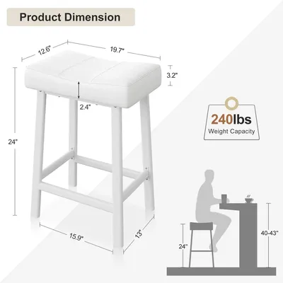 Zdjęcie produktu dla Zestaw dwóch stołków barowych - stołki w stylu siodła - ergonomiczne, tapicerowane siedzisko - solidna metalowa konstrukcja - łatwy montaż - kolor biały