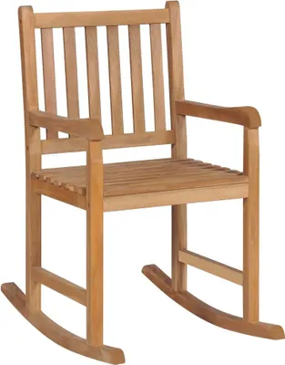 Image de vidaXL Chaise à bascule avec coussin à carreaux gris en teck massif
