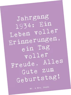Produktbild von Mr. & Mrs. Panda Postkarte Spruch 1934 Geburtstag - Lavendeltraum - Geschenk, Geburtsjahr, Jahrgang, Geburtstagsgeschenk, Ansichtskarten, besondere Geburtstagsgeschenke