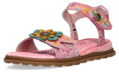 Produktbild von Laura Vita Damen Sandale Leder mit Blumenapplikation florales Muster Brownieo 02, Größe:40 EU, Farbe:Rosa