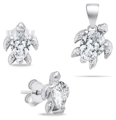 Immagine prodotto di Parure di gioielli in argento con zirconi Turtle SET233W (orecchini, ciondolo)