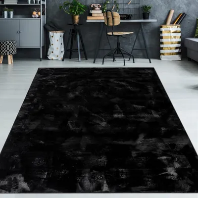 Produktbild von Teppich schwarz weich pflegeleicht saugrobotergeeignet für Wohnbereiche Größe - 140 x 200 cm