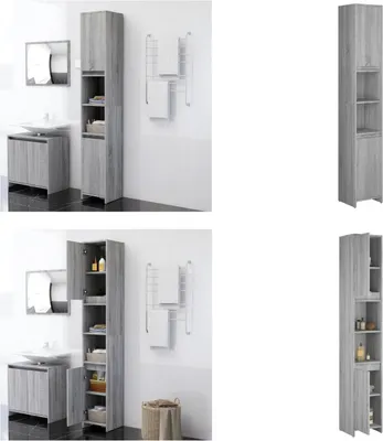Immagine prodotto di vidaXL Mobiletto da bagno Grigio Sonoma 30x30x183,5 cm Materiale a base di legno - Mobiletto da bagno - Mobiletti da bagno - Mobili da bagno - Mobili da bagno