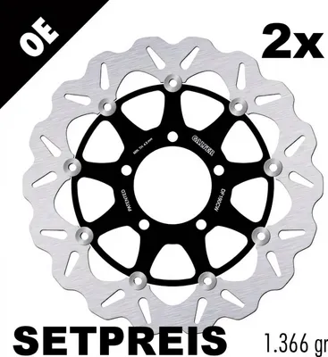 Immagine prodotto di Set di dischi freno Galfer, 2 dischi modello DF190CW WAVE®, omologati secondo la normativa ECE R90, flottanti, anteriori, dimensioni 310x5mm, compatibili con i modelli Kawasaki GTR ABS KLZ, Versys Z, E-Version, SX, ZX 14 R, ZZR F Performance Sport 636, prodotti dal 2014 al 2025