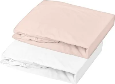 Image de Drap Housse Bébé Jersey, 70 x 140 cm, Lot de 2, Oeko-Tex, Blanc/Nude