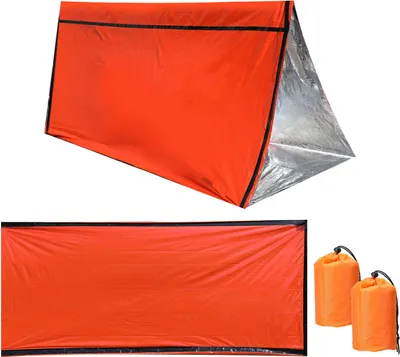 Zdjęcie produktu dla Śpiwór ratunkowy, aluminizowany pomarańczowy śpiwór ratunkowy z PE do użytku na zewnątrz, koc ratunkowy, izolacja termiczna, opakowanie 2 sztuki, 92 x 213 cm