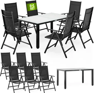 Produktbild von CASARIA® Gartenmöbel Set 6 Stühle mit Tisch 150x90cm Aluminium Sicherheitsglas Wetterfest Klappbar Modern Terrasse Balkon Möbel Sitzgruppe Garnitur Bern