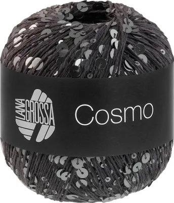 A ball of yarn with sequins, with a label.