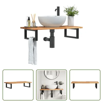 Obrázok produktu pre The Living Store Nástenná polica na umývadlo z ocele a akáciového dreva