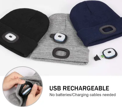 Produktbild von keep-racing® Wintermütze mit LED-Lampe, Akku, wiederaufladbar über USB, Farbe:navy blue
