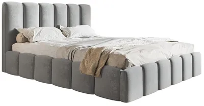 Obrázek produktu pro Čalouněná postel 200x200 Palermo – manželská postel s úložným prostorem a kovovým roštem, pěnová výplň – sametová látka světle šedá