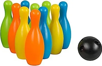Produktbild von Idena 40116 - Kegelspiel Set XXL, Bowling für Kinder, 10 Kegel aus Kunststoff und 2 Kugeln, für zu Hause oder im Garten, ca. 20 x 20 x 30 cm