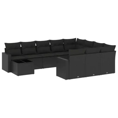 Produktbild von vidaXL 11-tlg. Garten-Sofagarnitur mit Kissen Schwarz Poly Rattan