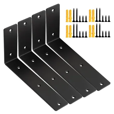 Immagine prodotto di Supporti a L per mensole, 4 pezzi, 175 mm, neri, in metallo, per montaggio a parete