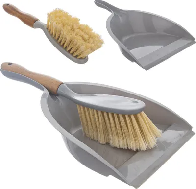 Produktbild von Orion Handkehrset Handfeger mit Kehrschaufel mit Gummilippe zum Aufhängen grau mit Bambusholzgriff