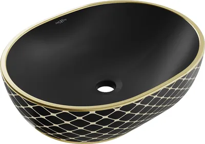 Produktbild von Mexen Viki Aufsatzwaschbecken 48 x 35 cm, schwarz matt/goldenes Karomuster - 21054879