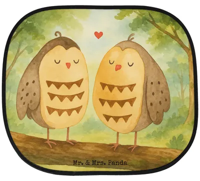 Produktbild von Mr. & Mrs. Panda Sonnenblende Auto Eulen Liebe Design - Weiß - Geschenk, Freundin, Eule, Sonnenschutz, für, Scheibenschutz, Hochzeit Spruch