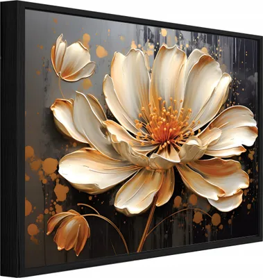 Produktbild von Bilder mit Rahmen Blumen Abstrakt Glamour - 120x80 cm - Wandbilder Wohnzimmer Schlafzimmer - Leinwand Bilder mit Rahmen Golden - PPR14889O20