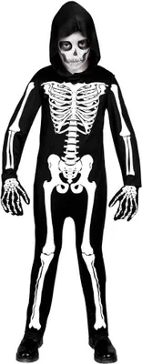 Produktbild von Halloween UV Skelett Kinderkostüm | Schwarz Weiß Größe: 158