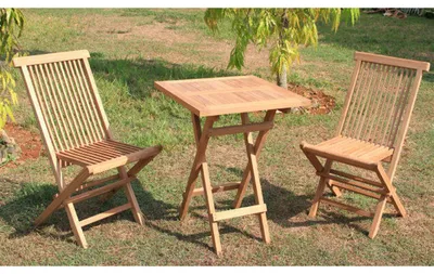 Teakholz Balkon-Set 3tlg. mit Tisch 60x60cm + 2 x Gartenstuhl Plantagenzucht