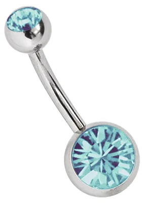 Produktbild von Titan Bauchnabelpiercing Stecker 1,6 x 14 mm mit Zirkonias rund in 8 mm + 5 mm Stein Kugel in hellblau-türkis